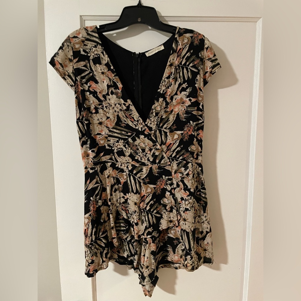 Floral Print Black Romper